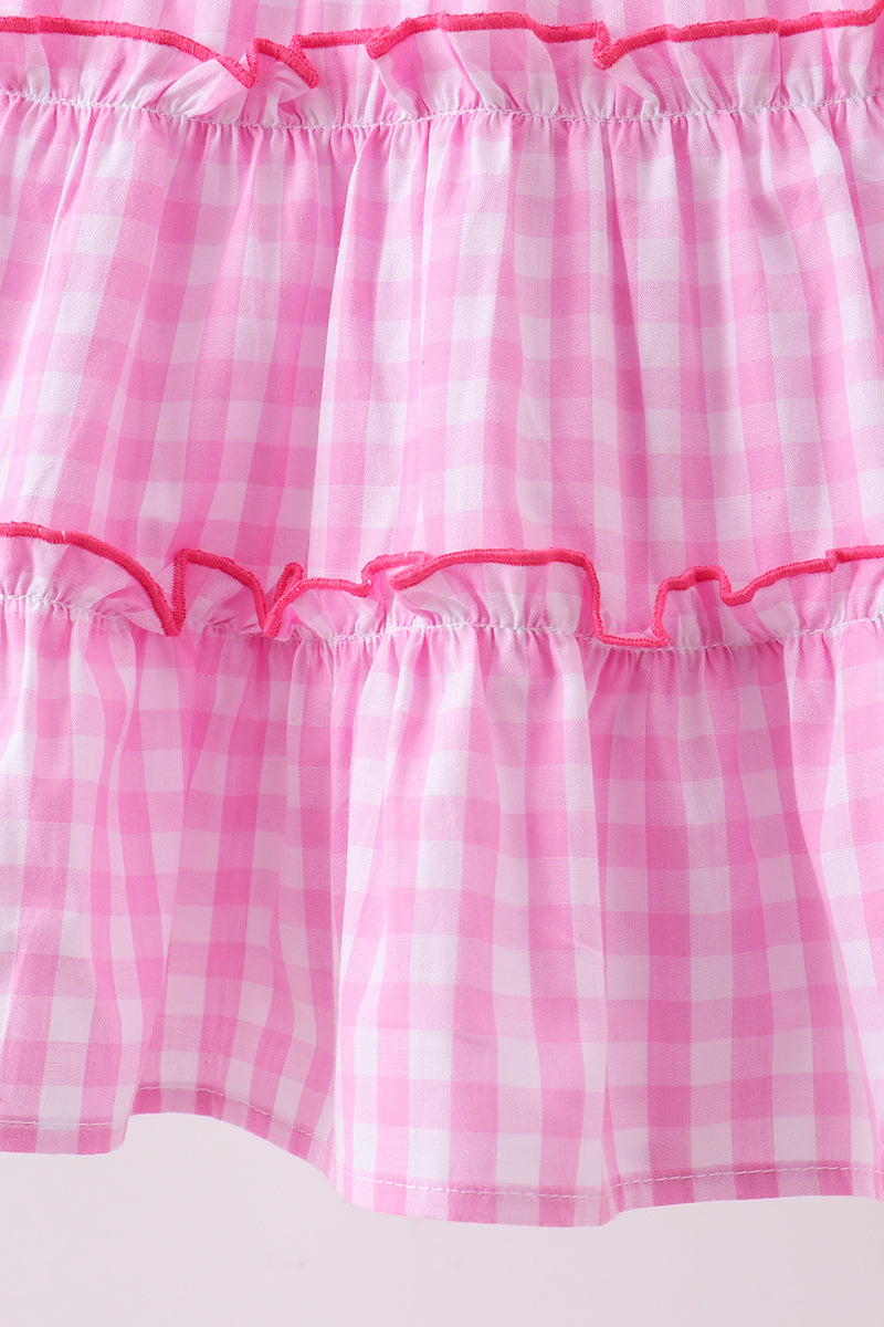 Pink gingham ruffle tiered dress - Aaria Tees Aaria Tees