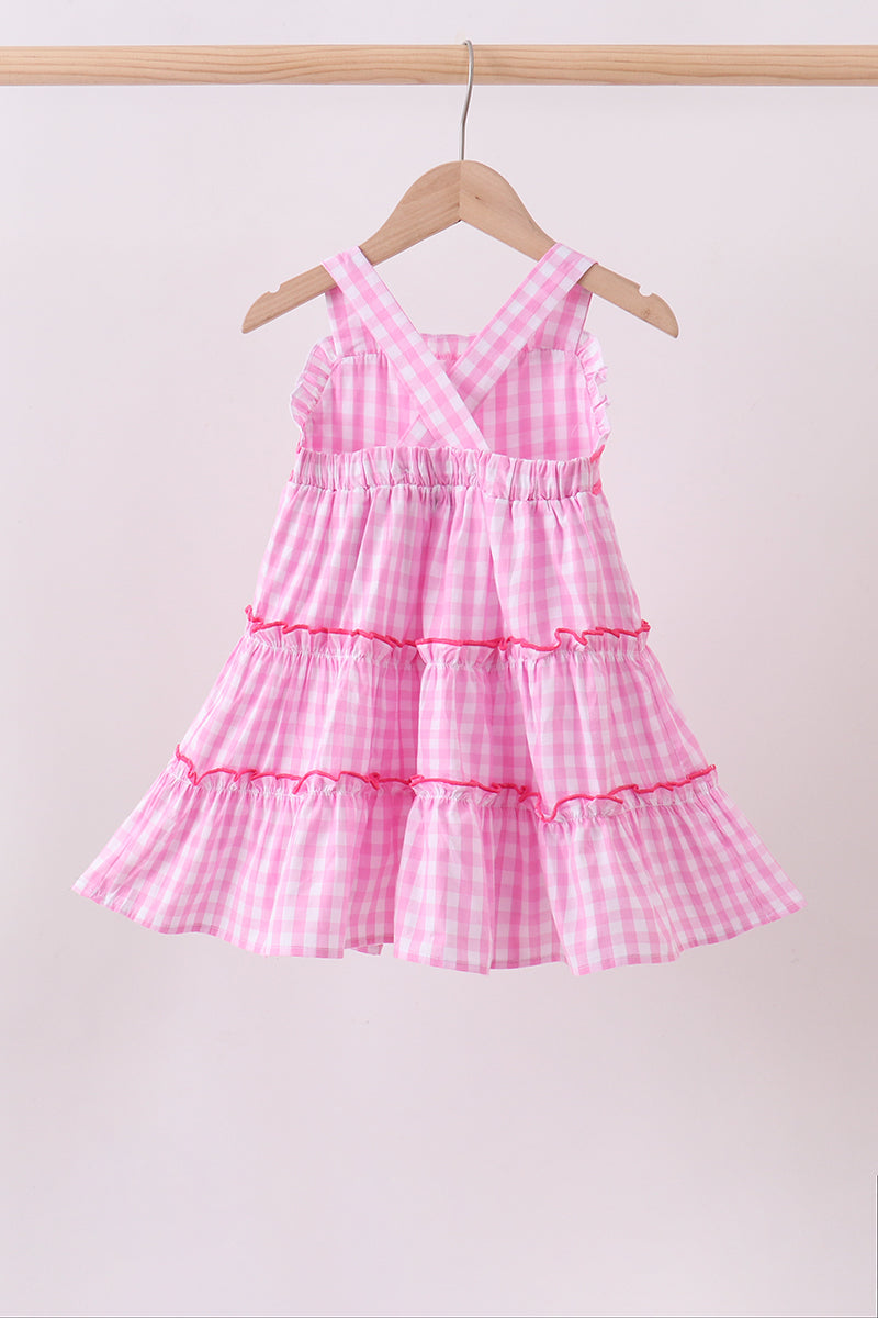 Pink gingham ruffle tiered dress - Aaria Tees Aaria Tees
