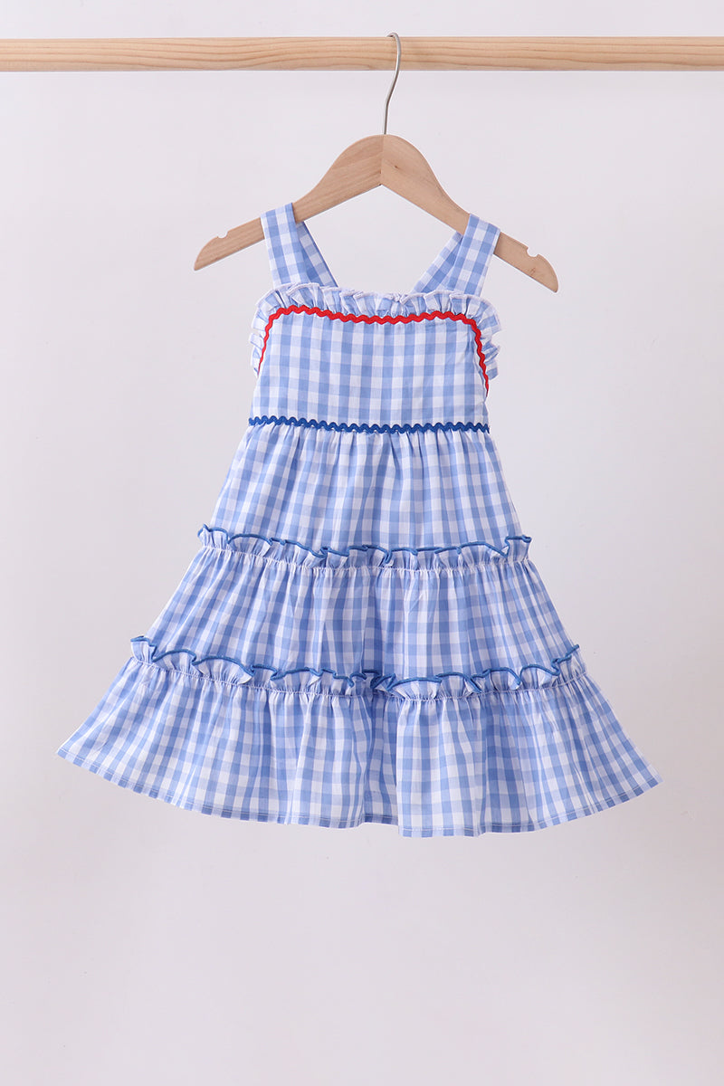 Blue gingham ruffle tiered dress - Aaria Tees