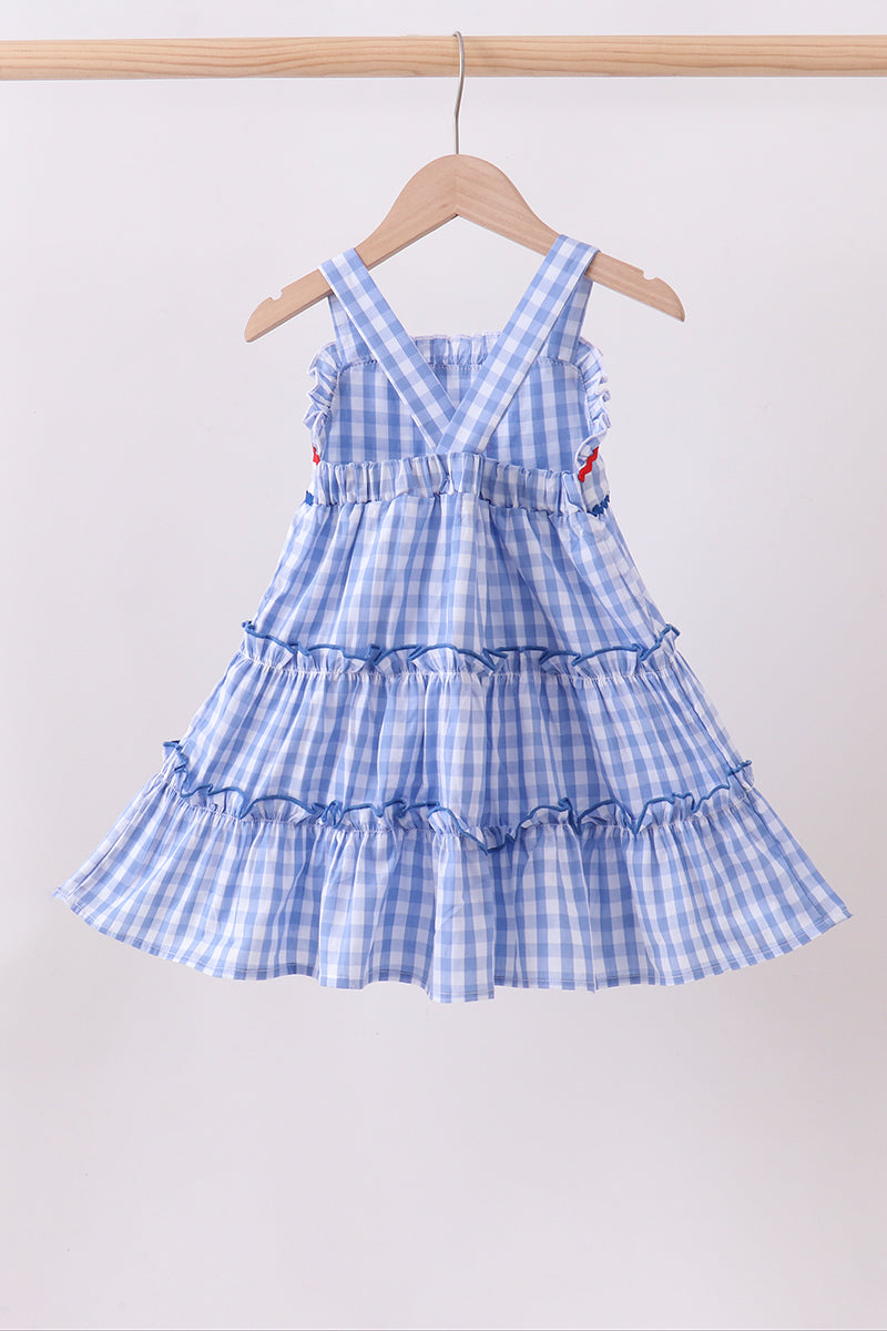 Blue gingham ruffle tiered dress - Aaria Tees Aaria Tees