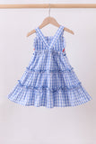 Blue gingham ruffle tiered dress - Aaria Tees Aaria Tees