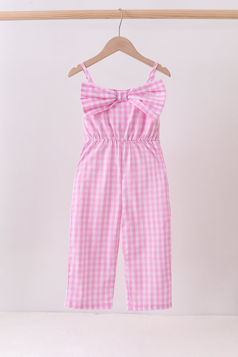 Pink bow gingham jumpsuit - Aaria Tees