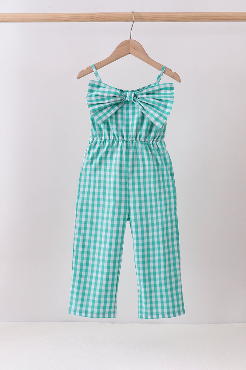 Green bow gingham jumpsuit - Aaria Tees Aaria Tees
