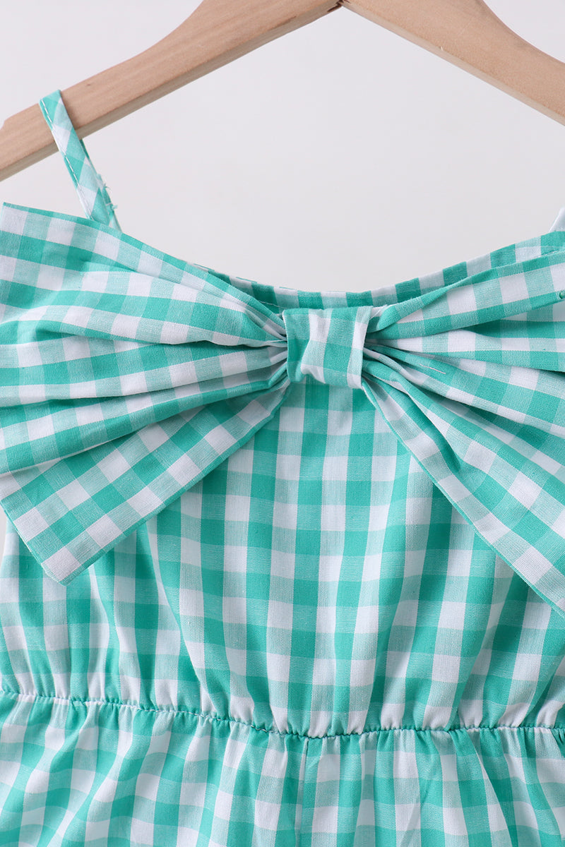 Green bow gingham jumpsuit - Aaria Tees Aaria Tees