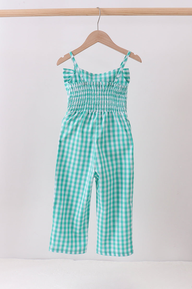 Green bow gingham jumpsuit - Aaria Tees Aaria Tees