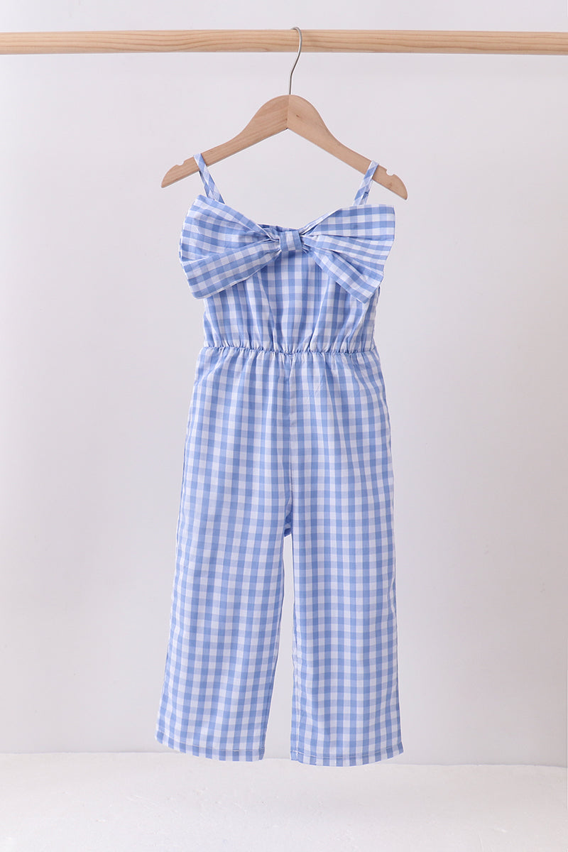 Blue bow gingham jumpsuit - Aaria Tees