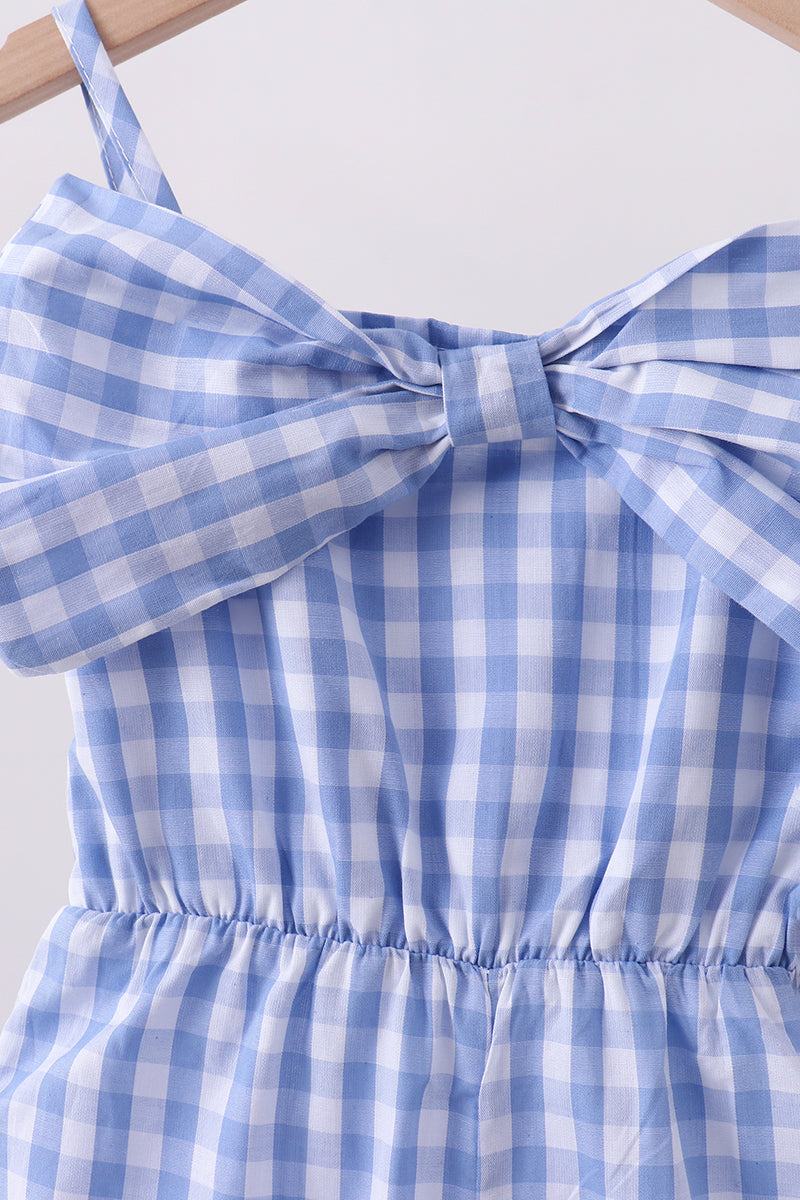 Blue bow gingham jumpsuit - Aaria Tees Aaria Tees