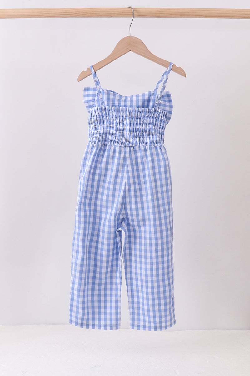 Blue bow gingham jumpsuit - Aaria Tees Aaria Tees