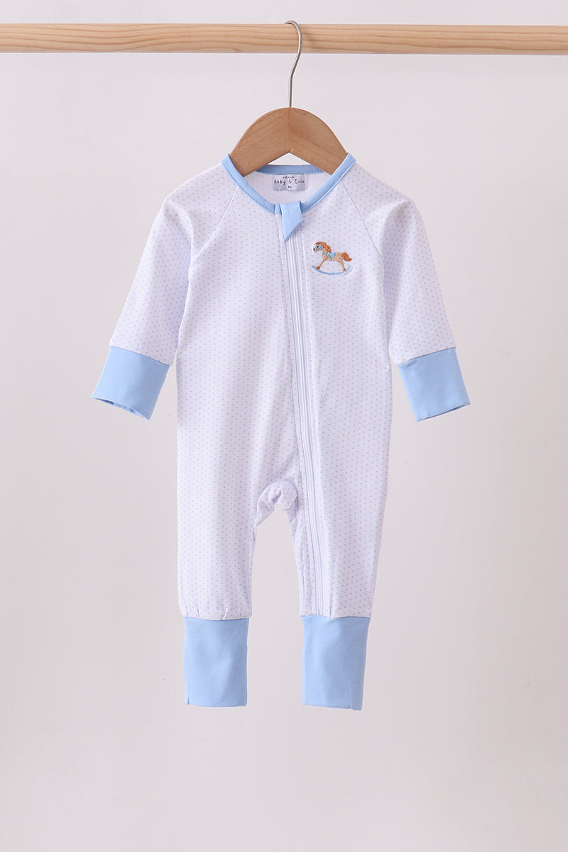 Blue dot horse embroidery romper - Aaria Tees