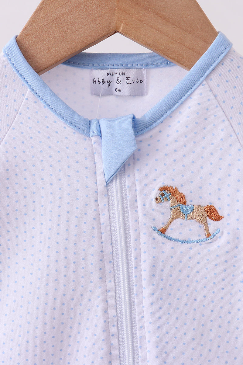 Blue dot horse embroidery romper - Aaria Tees Aaria Tees