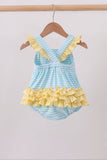 Blue Apple Embroidery Gingham Bubble Aaria Tees