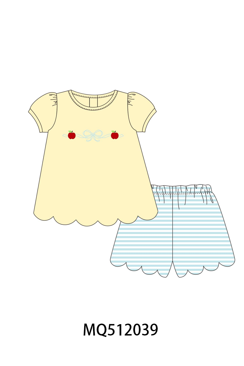 Yellow Apple Embroidery Scalloped Set