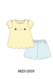 Yellow Apple Embroidery Scalloped Set Aaria Tees