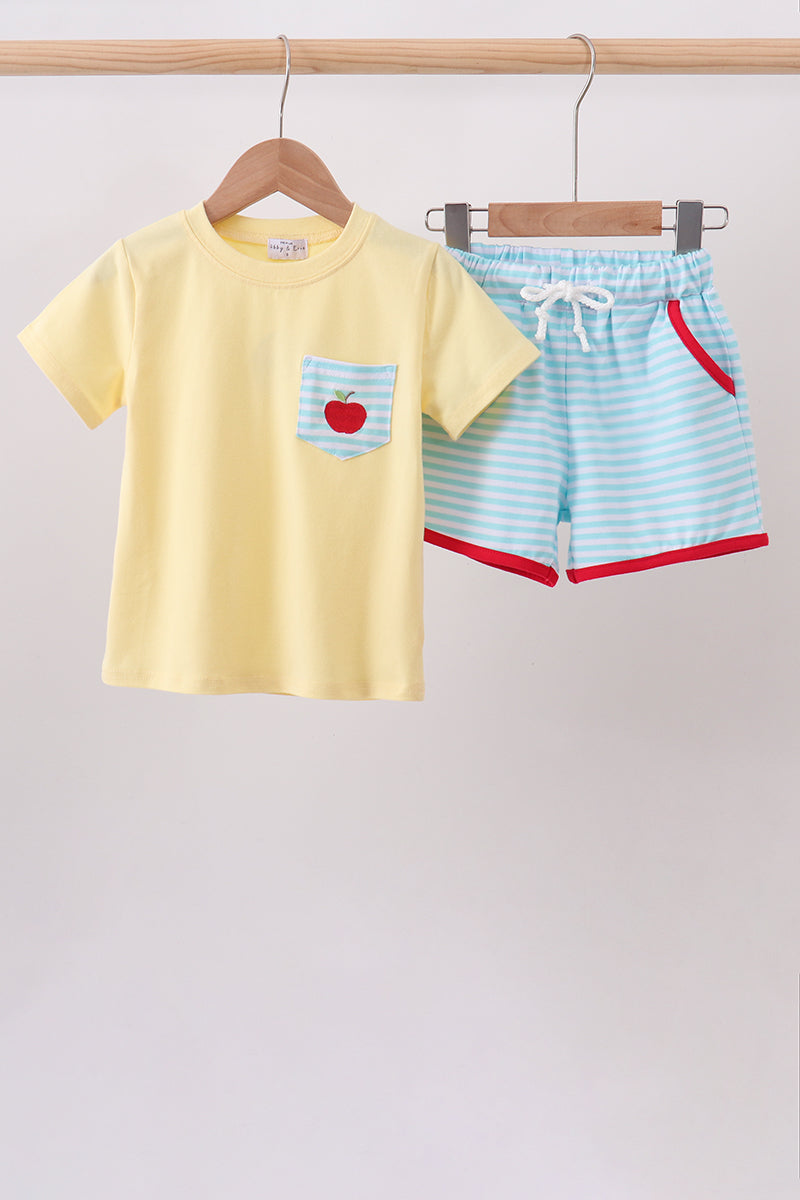 Yellow Apple Embroidery Pocket Set - Aaria Tees Aaria Tees