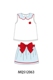 Blue Scalloped Apple Bow Skorts Set Aaria Tees