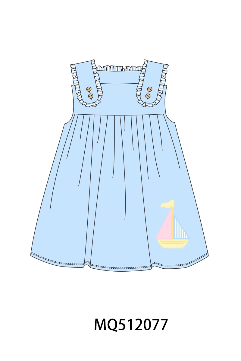 Blue Sailboat Embroidered Dress