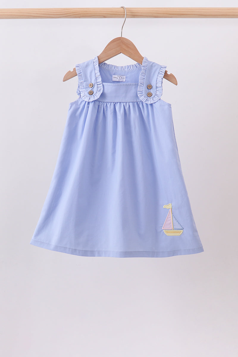 Blue Sailboat Embroidered Dress - Aaria Tees