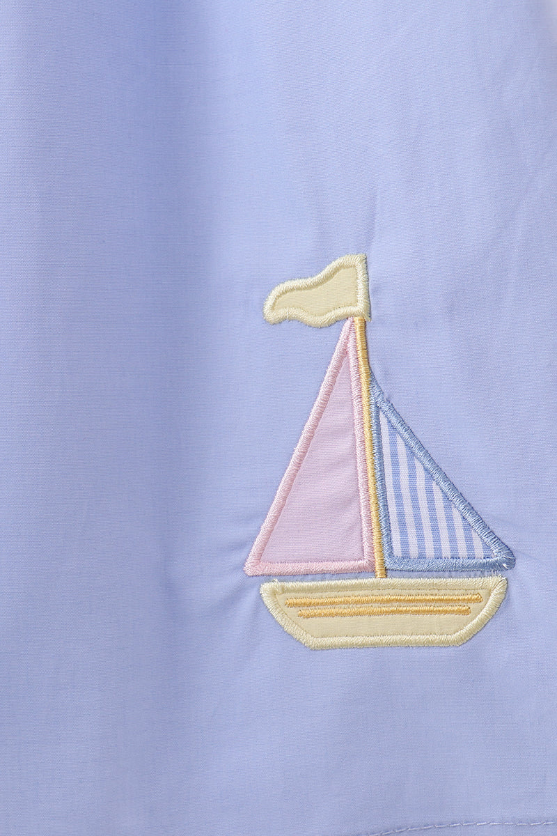 Blue Sailboat Embroidered Dress - Aaria Tees Aaria Tees