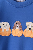 Royal blue puppy pumpkin embroidery romper - Aaria Tees Aaria Tees
