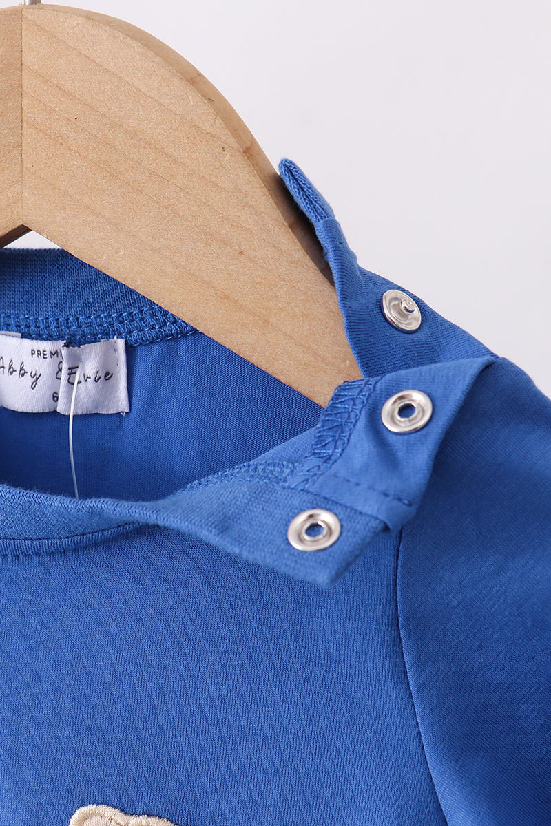Royal blue puppy pumpkin embroidery romper - Aaria Tees Aaria Tees