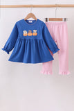 Royal blue puppy pumpkin embroidery pants set - Aaria Tees Aaria Tees