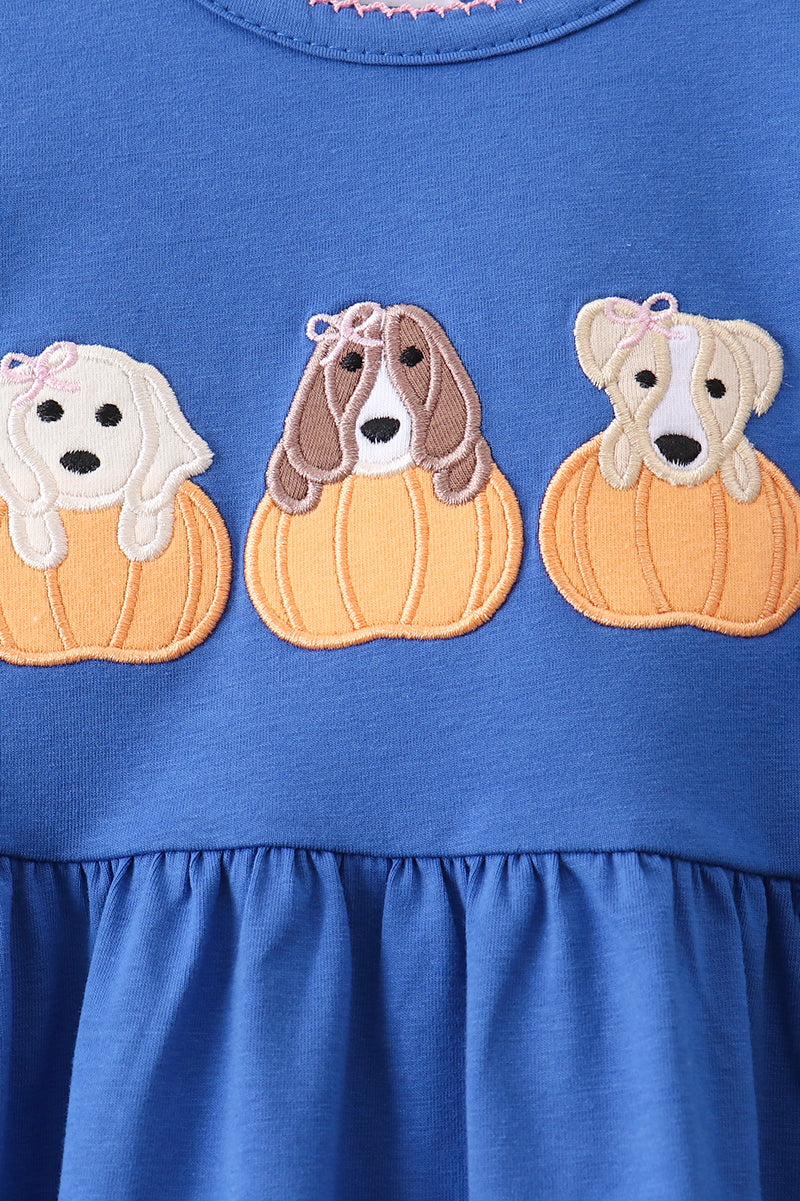 Royal blue puppy pumpkin embroidery pants set - Aaria Tees Aaria Tees