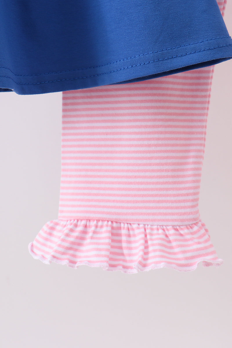 Royal blue puppy pumpkin embroidery pants set - Aaria Tees Aaria Tees