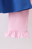Royal blue puppy pumpkin embroidery pants set - Aaria Tees Aaria Tees
