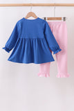 Royal blue puppy pumpkin embroidery pants set - Aaria Tees Aaria Tees