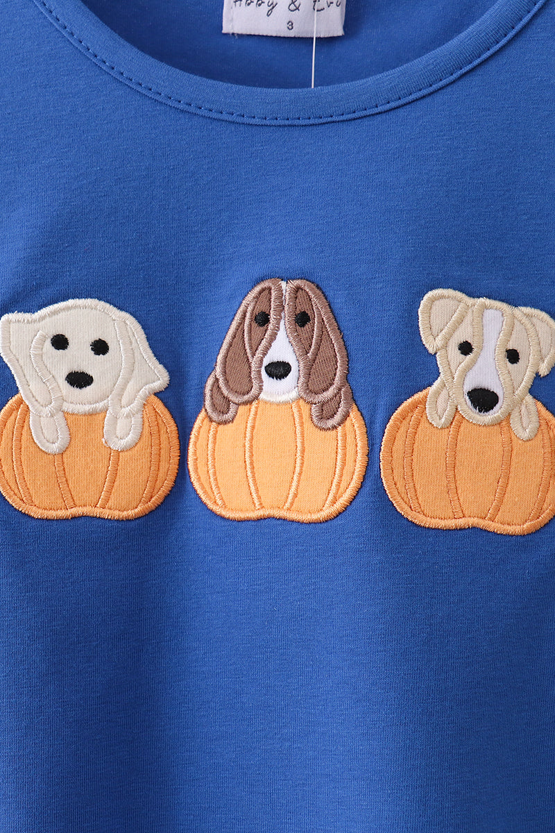 Royal blue puppy pumpkin embroidery top - Aaria Tees Aaria Tees