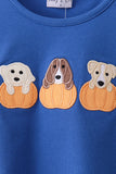 Royal blue puppy pumpkin embroidery top - Aaria Tees Aaria Tees