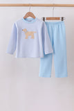Blue stripe puppy embroidery pants set - Aaria Tees Aaria Tees