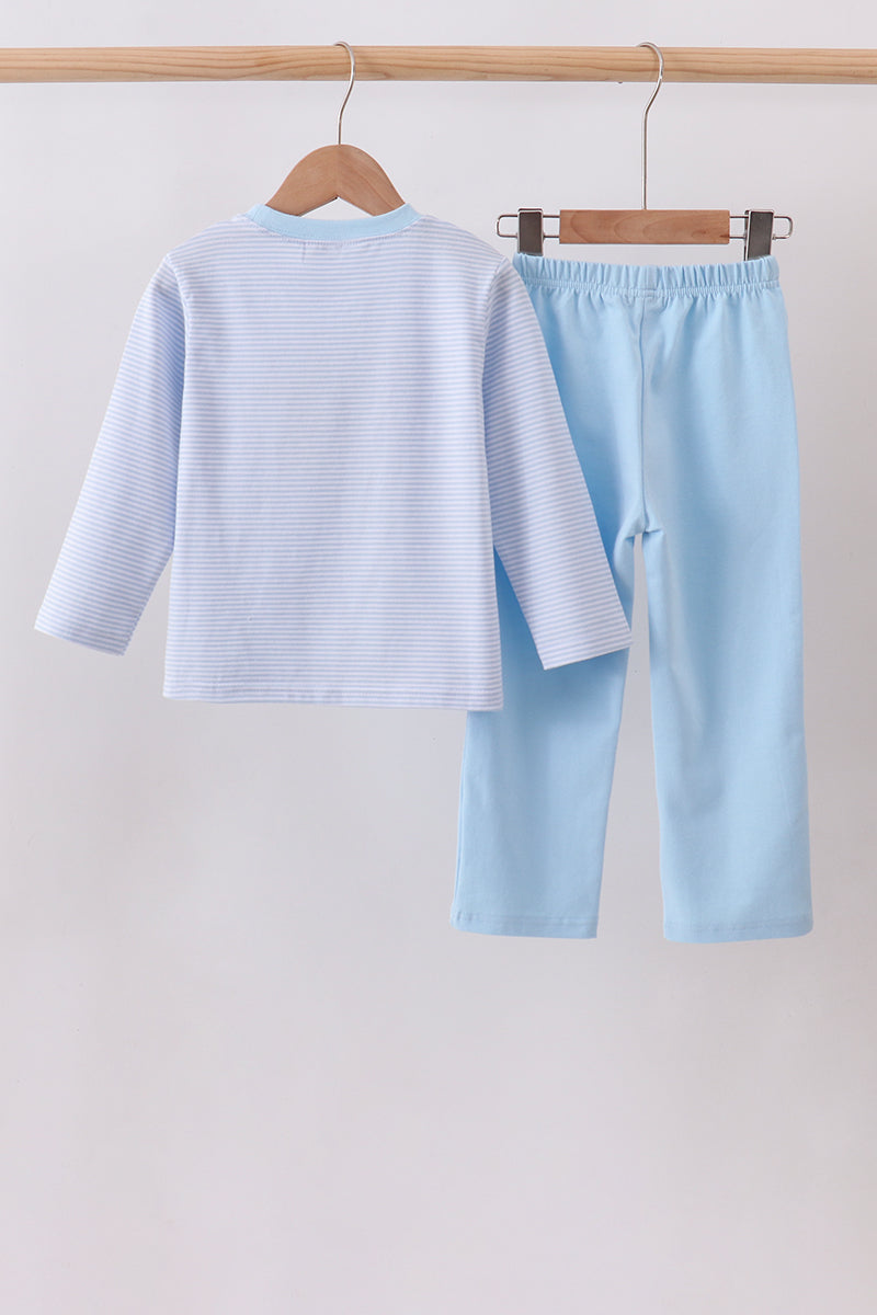 Blue stripe puppy embroidery pants set - Aaria Tees Aaria Tees