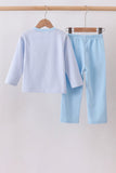 Blue stripe puppy embroidery pants set - Aaria Tees Aaria Tees