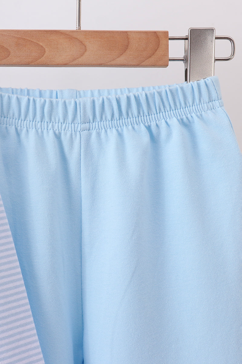 Blue stripe puppy embroidery pants set - Aaria Tees Aaria Tees