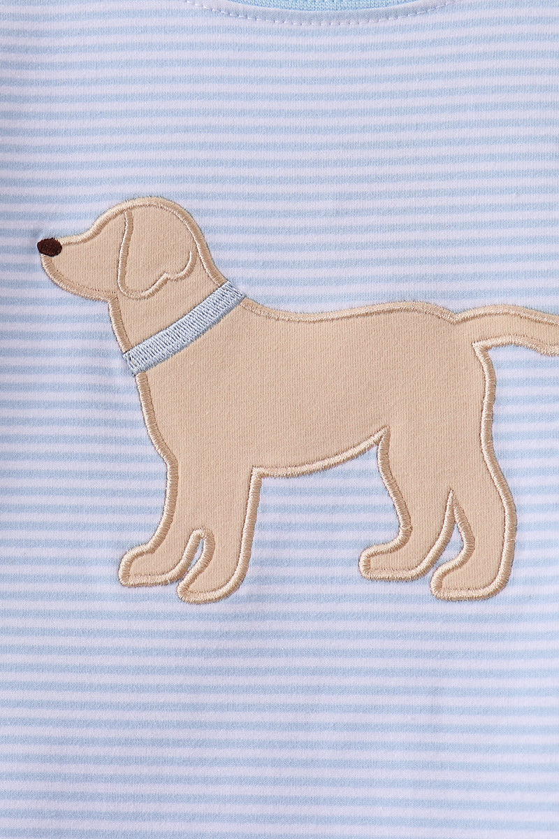 Blue stripe puppy embroidery pants set - Aaria Tees Aaria Tees