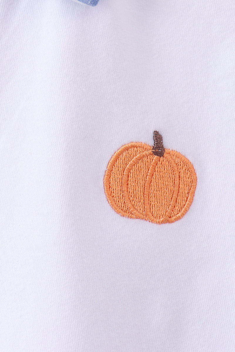 Blue gingham pumpkin embroidery shorts set - Aaria Tees Aaria Tees