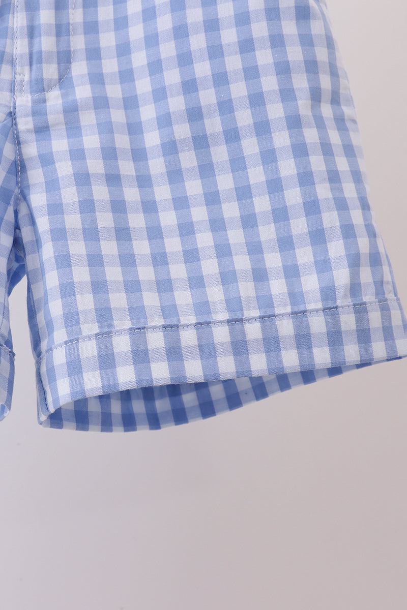 Blue gingham pumpkin embroidery shorts set - Aaria Tees Aaria Tees