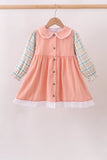 Pumpkin Jacquard plaid button dress - Aaria Tees Aaria Tees