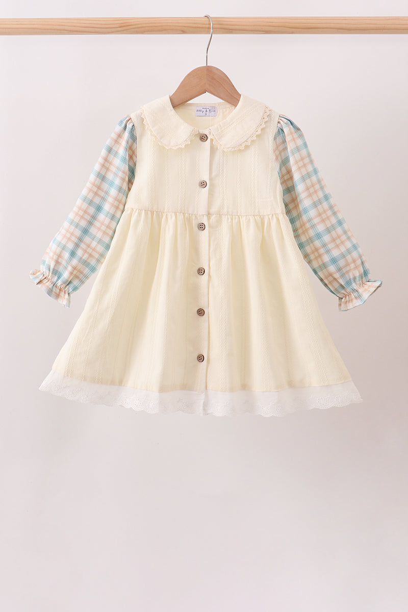 Cream plaid button dress - Aaria Tees