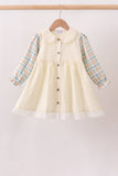Cream plaid button dress - Aaria Tees Aaria Tees