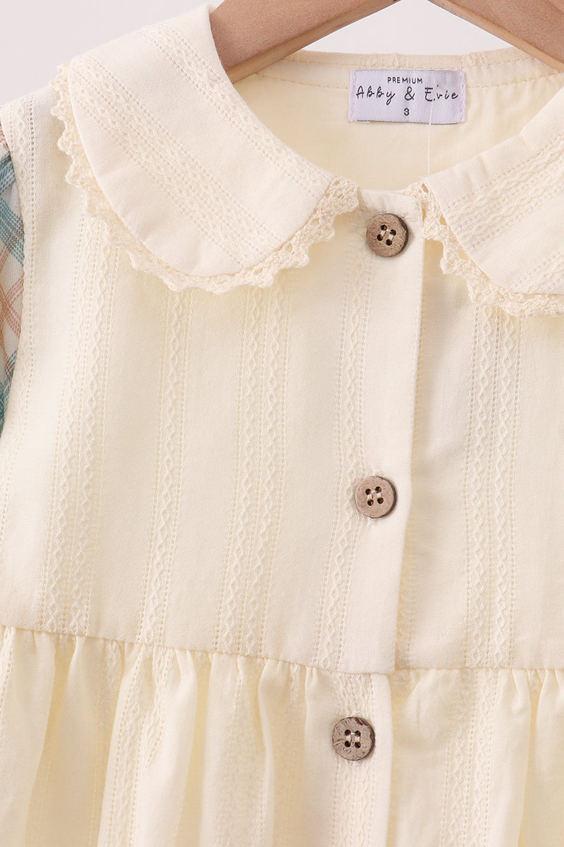 Cream plaid button dress - Aaria Tees Aaria Tees