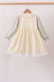 Cream plaid button dress - Aaria Tees Aaria Tees