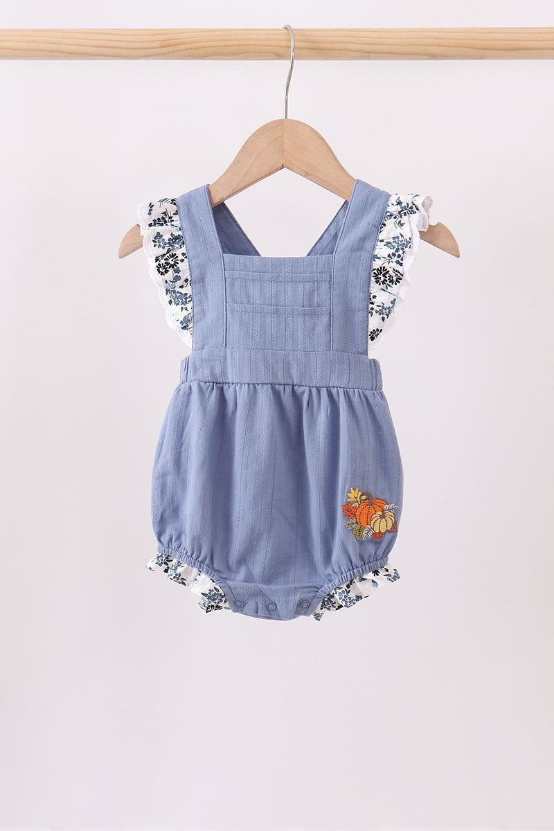 Blue pumpkin embroidery lace ruffle bubble - Aaria Tees Aaria Tees