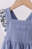 Blue pumpkin embroidery lace ruffle bubble - Aaria Tees Aaria Tees