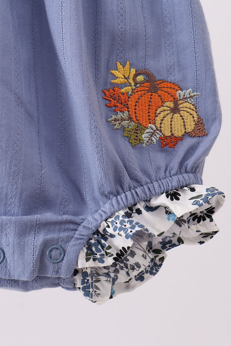 Blue pumpkin embroidery lace ruffle bubble - Aaria Tees Aaria Tees