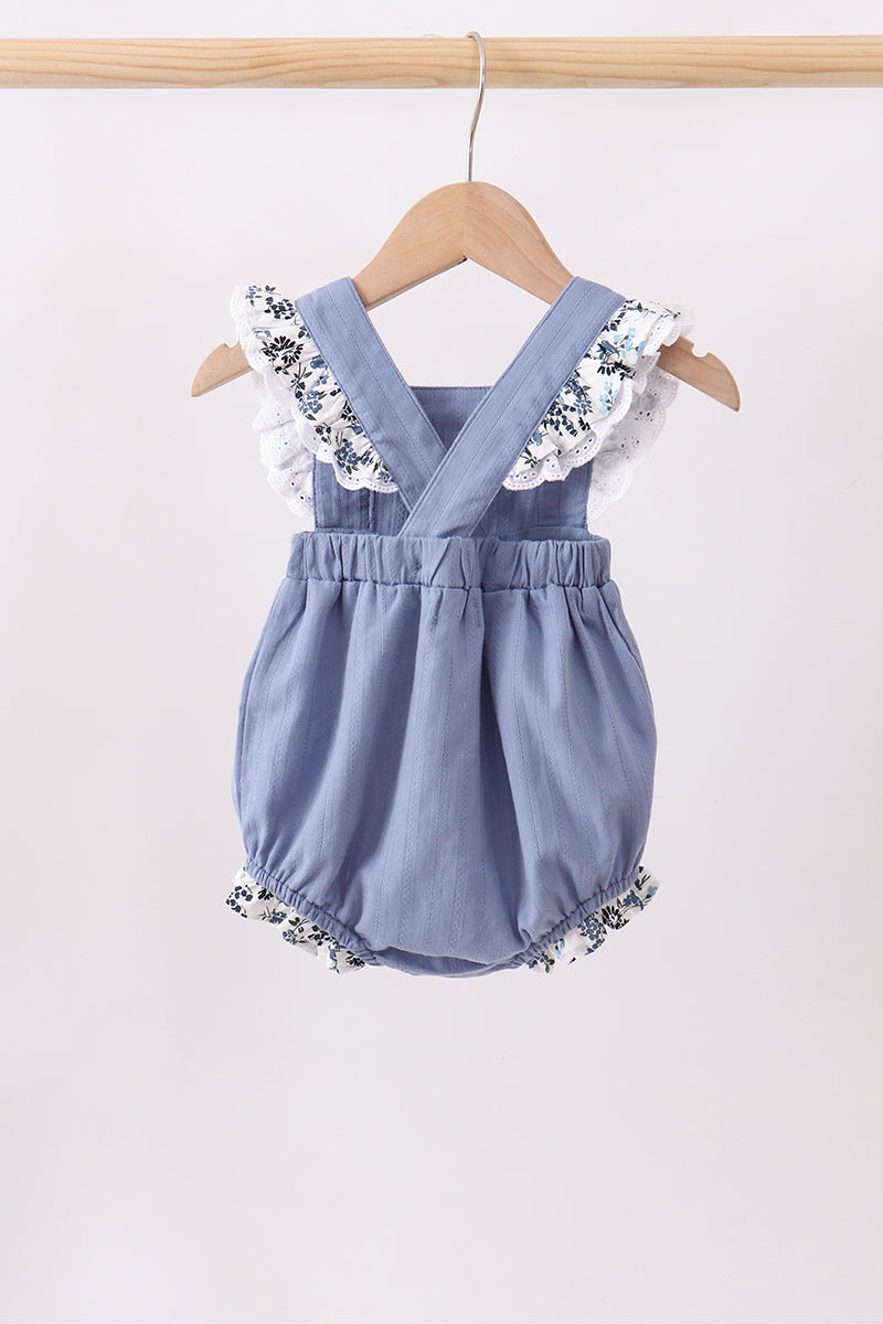 Blue pumpkin embroidery lace ruffle bubble - Aaria Tees Aaria Tees