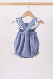 Blue pumpkin embroidery lace ruffle bubble - Aaria Tees Aaria Tees