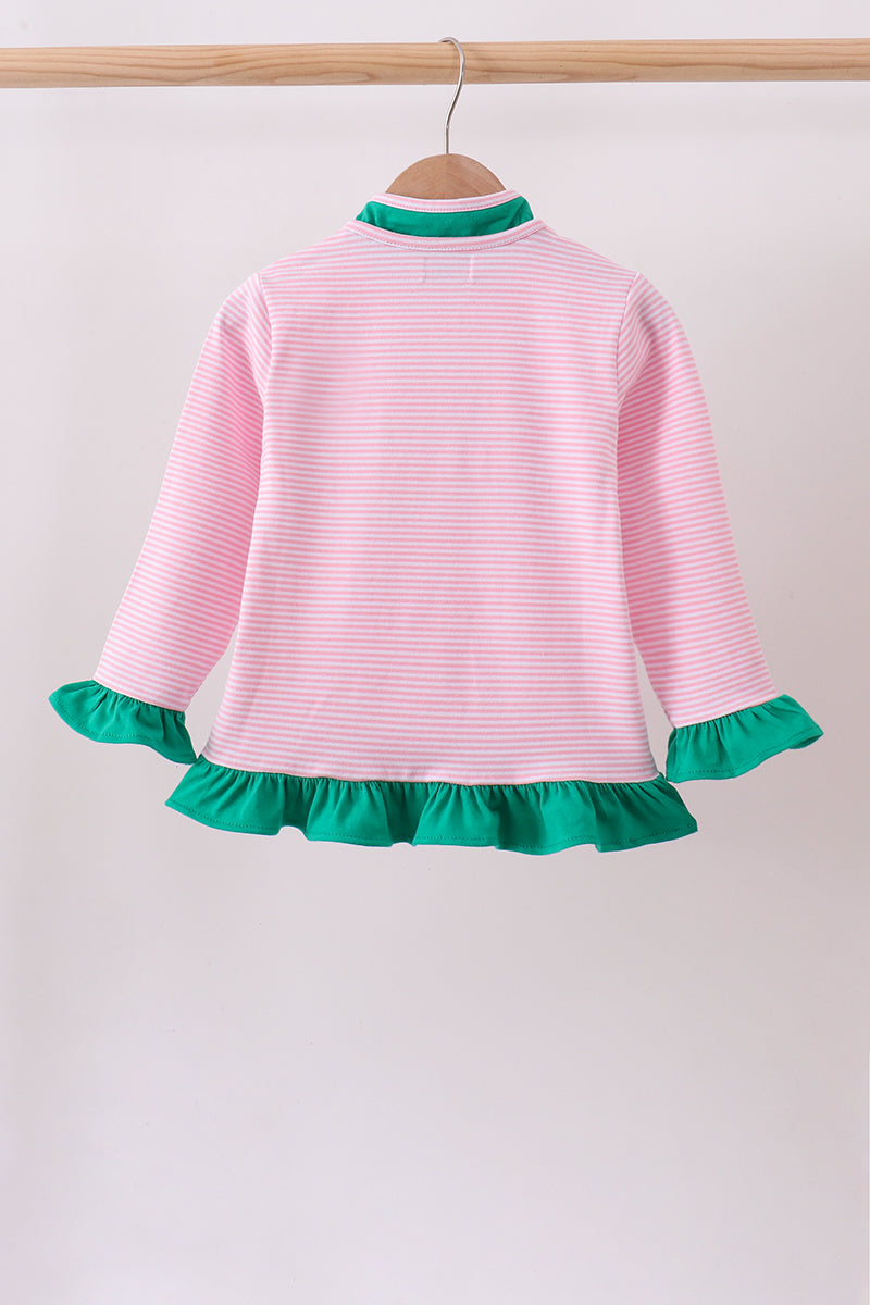 Pink stripe duck embroidery ruffle pullover - Aaria Tees Aaria Tees