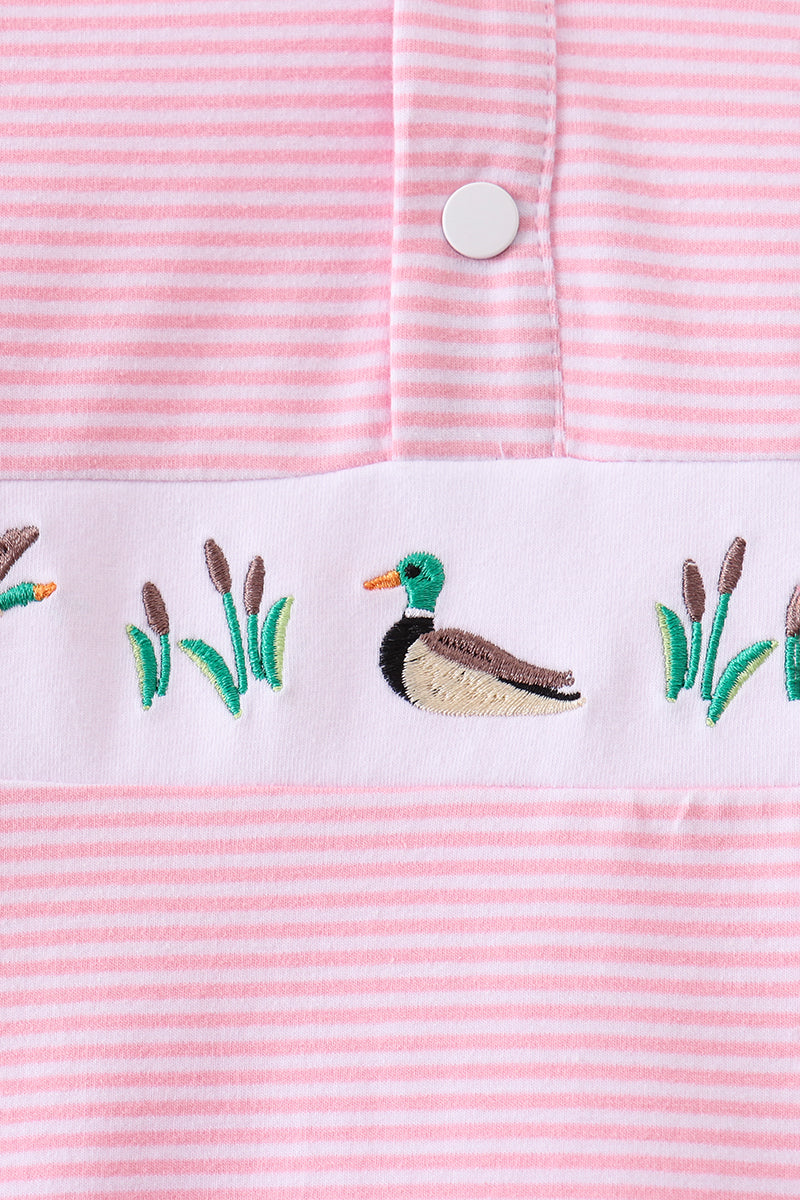 Pink stripe duck embroidery ruffle pullover - Aaria Tees Aaria Tees